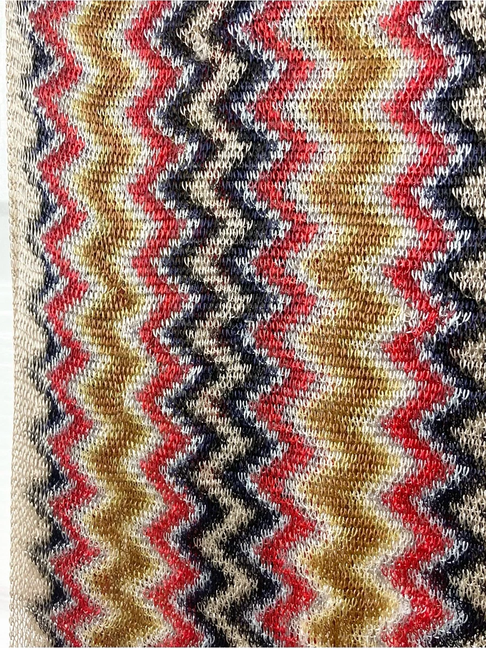 MISSONI Scarf 14.4”x81” ITALY Chevron ZigZag Fringe Knit Multicolor